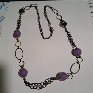 Silver tone necklace with light purple large beads